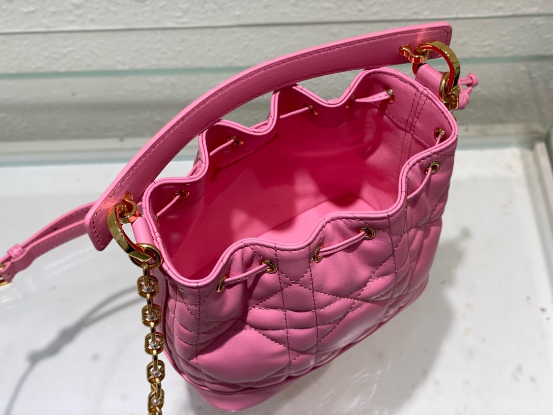 Small Dior Jolie Bucket Bag Candy Pink Macrocannage Lambskin and Calfskin